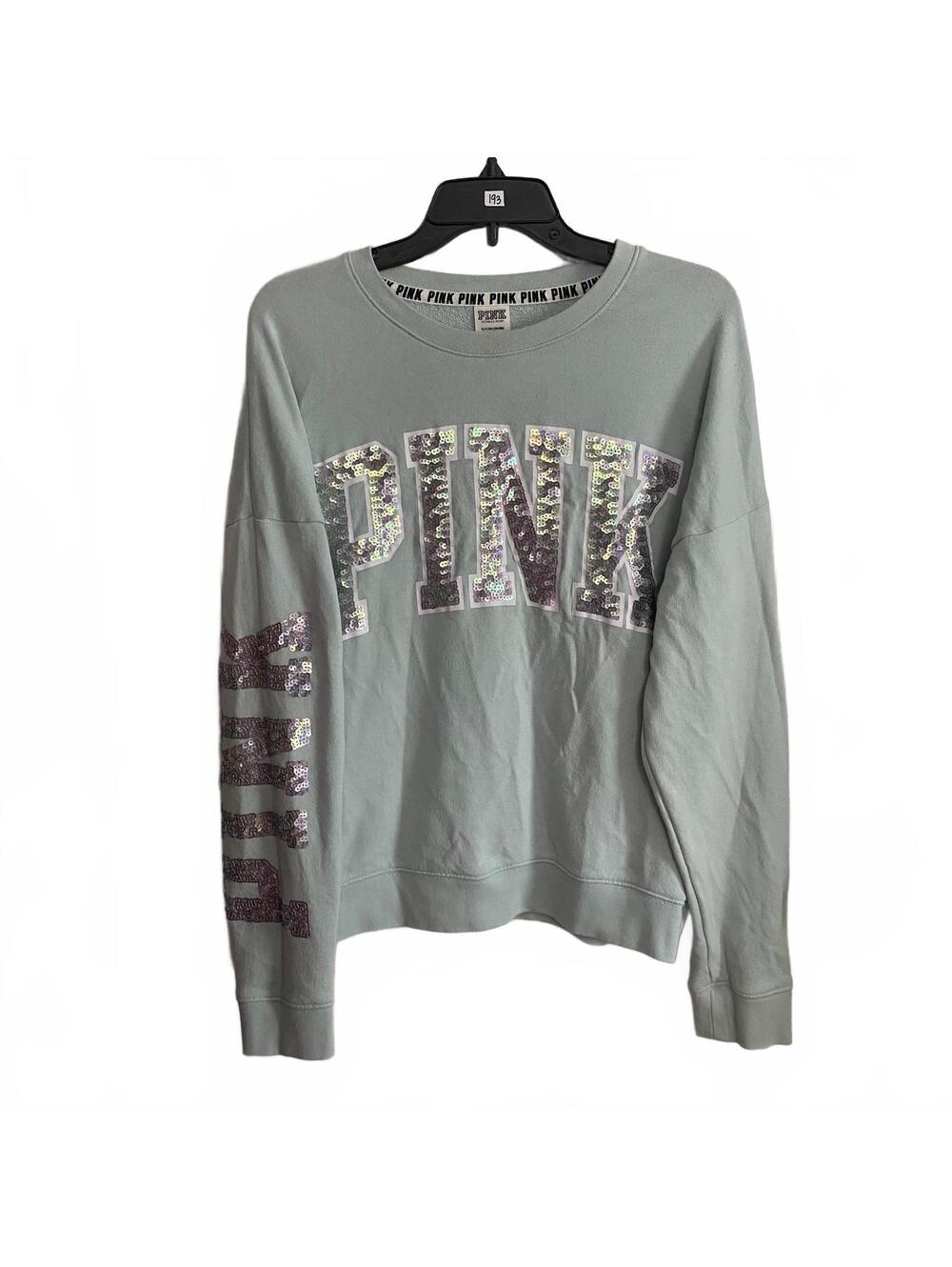 Victoria's Secret PINK Sequin Logo Sweatshirt Mint Green Size Small Crewneck